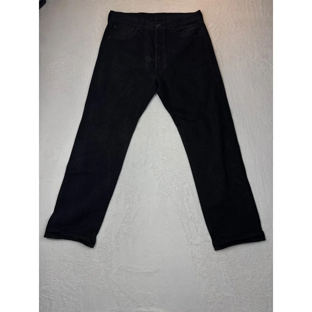 Levis 501 Mens 34x32 Y2K Style Jeans Faded Fuzzy Black Wash Skater Fit Denim